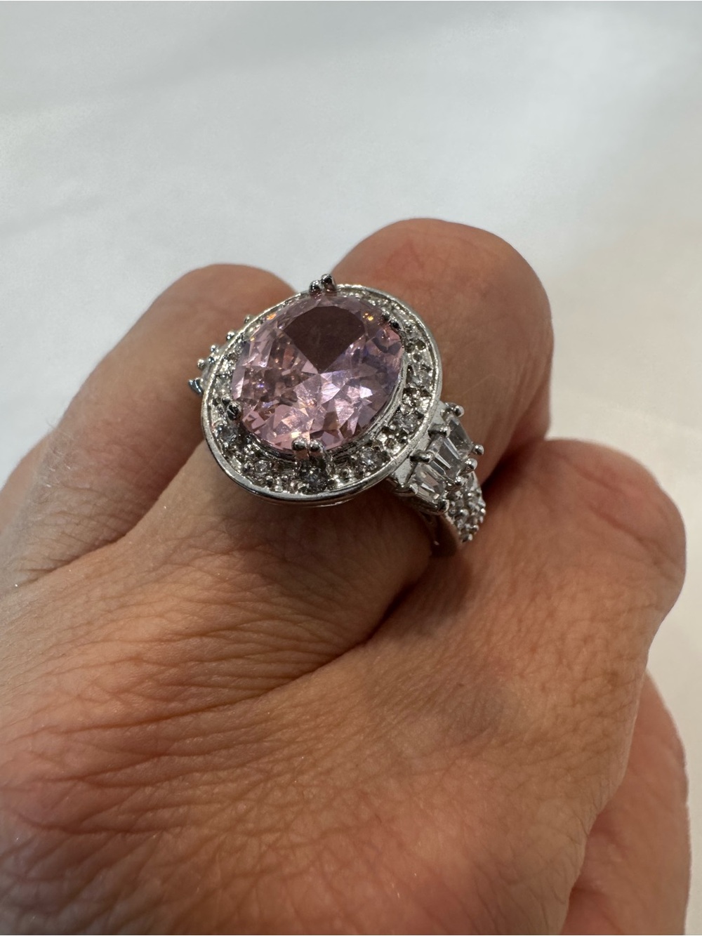 Elegant Pink Halo Cocktail Ring - Sparkling Silver Tone